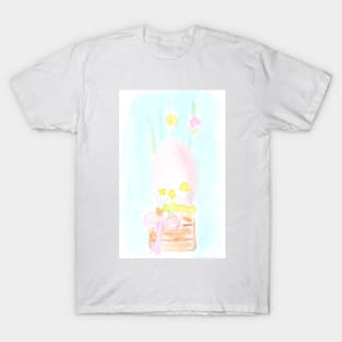 egg, flowers, ribbon, bow, Easter, holiday, decor, spring, watercolor, light T-Shirt